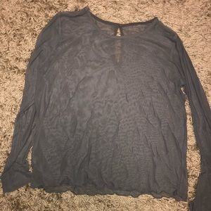Gray lettuce trim mesh see through Hollister top